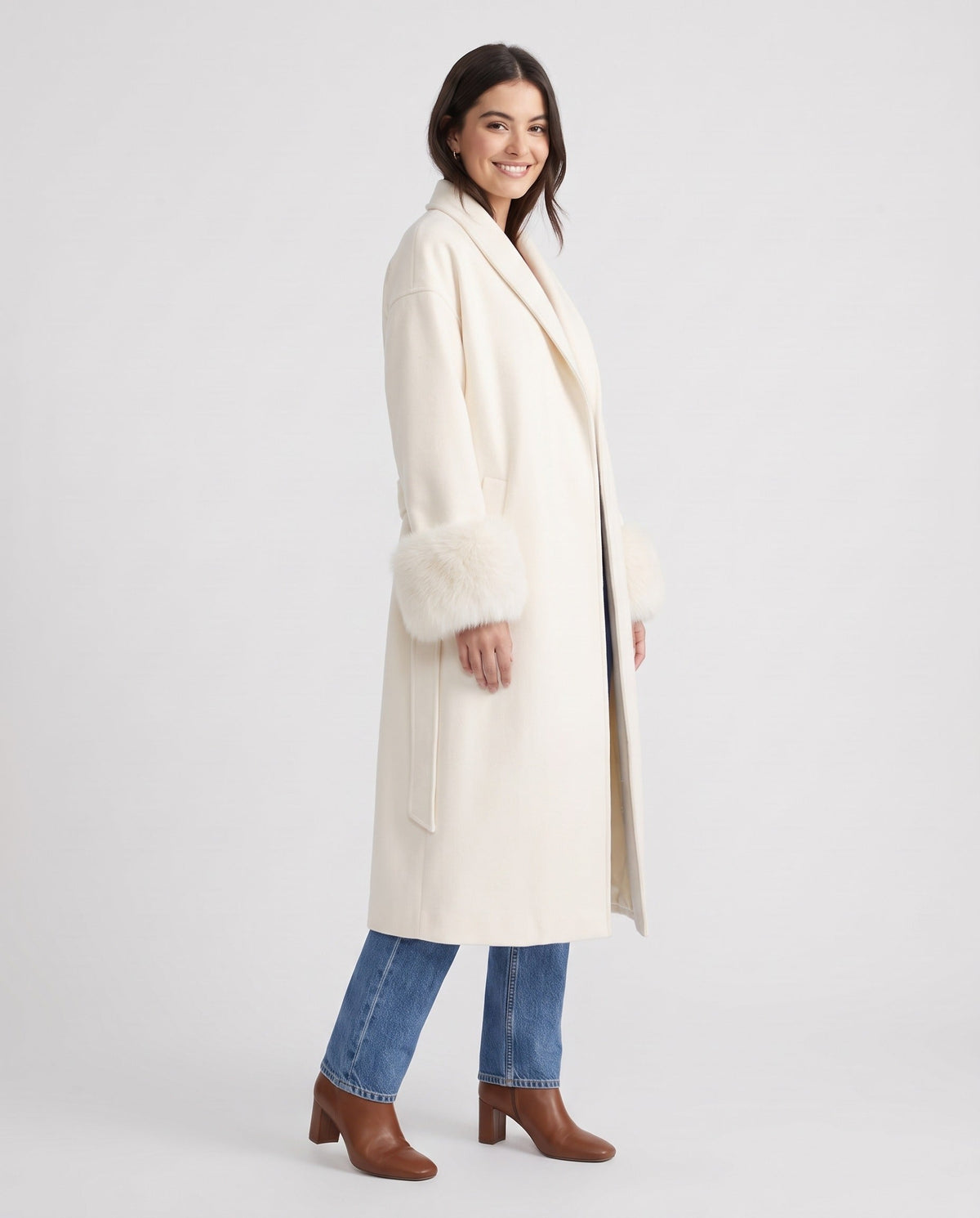 Long Coat – Ruth Faux Fur Cuff Winter Coat